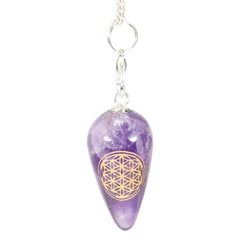 PENDULE AMÉTHYSTE GOUTTE - FLEUR DE VIE